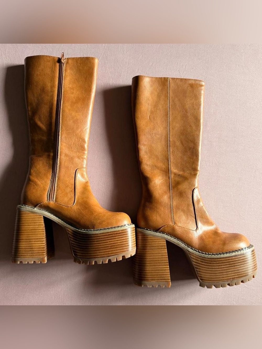 Platform Tan Leather Boots